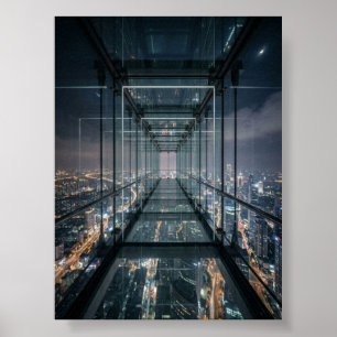 Póster Pasarela de Vidrio Sobre la Ciudad de Neón