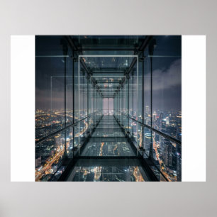 Póster Pasarela de Vidrio Sobre la Ciudad de Neón