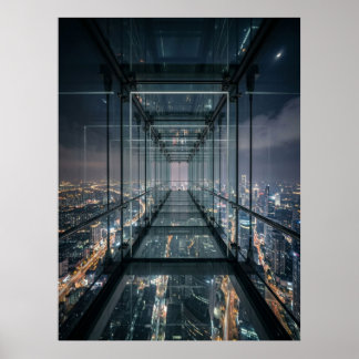 Póster Pasarela de vidrio sobre la ciudad de neón