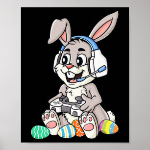 Póster Pascua Bunny Gamer Fun Eggs Jugando Niños Niños Ki