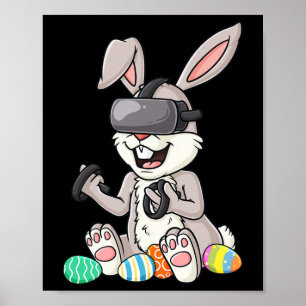 Póster Pascua Bunny Gamer Fun Eggs Jugando Niños Niños Ki