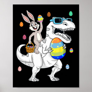 Póster Pascua Bunny Riding T Rex Dinosaur Fun Huevos G