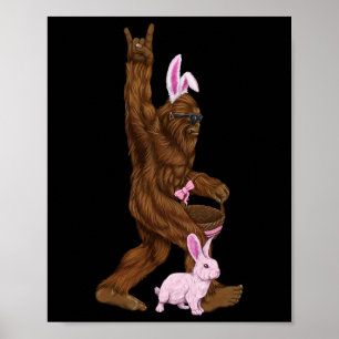 Póster Pascua Conejo De Pie Grande En Una Cesta Es Divert