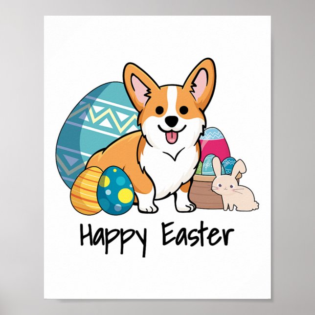 Póster Pascua Corgi Dog Feliz Pascua (Frente)