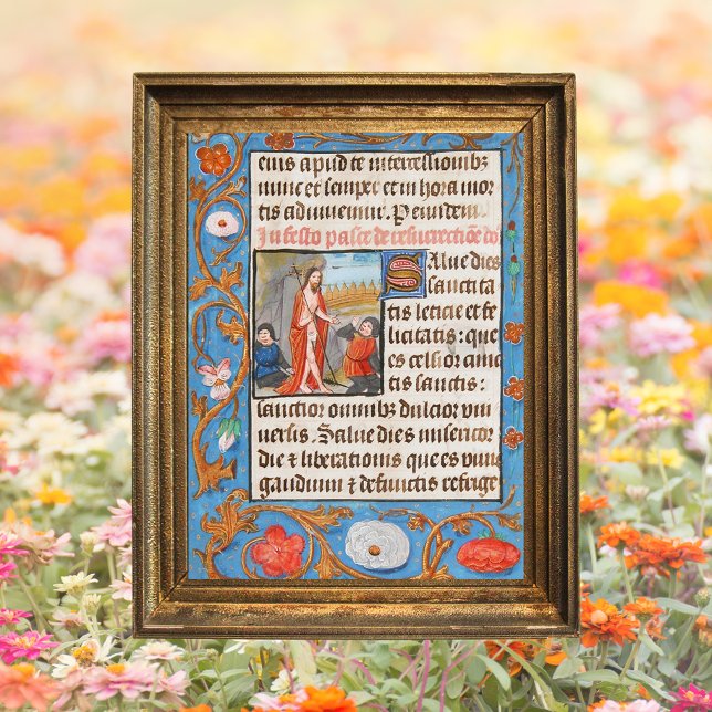Póster Pascua de la Resurrección Católica Cristiana Medie (Religious Medieval Christian Catholic Resurrection of Jesus Christ is risen Pacha Easter Poster)