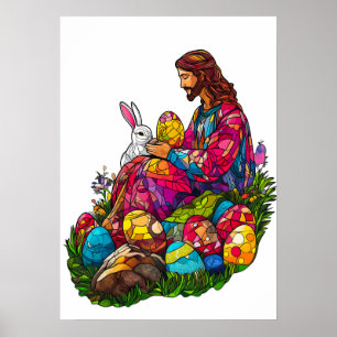 Póster Pascua de Vidrio Manchado Jesús Huevos