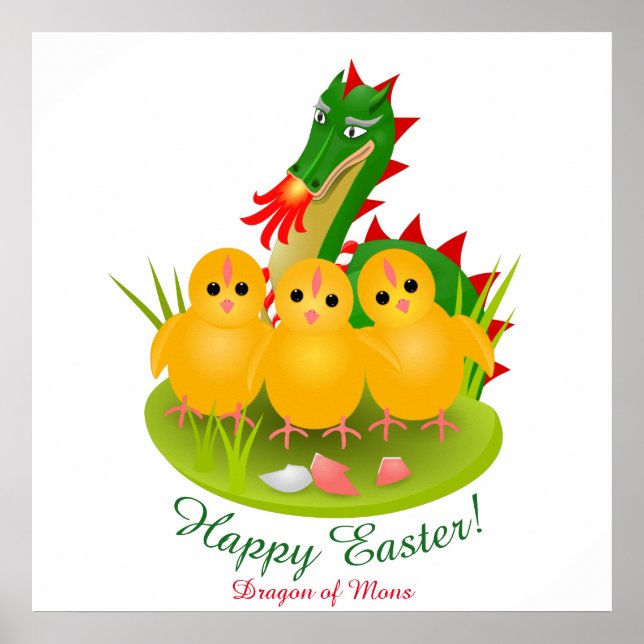 Póster Pascua feliz de tres chicas y dragón de moones (Frente)