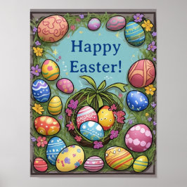 Póster Pascua feliz - Huevos en Poster de canasta