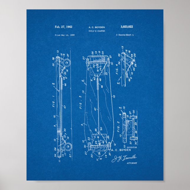 Póster Pascua infantil - Patente de skateboard - Blueprin (Frente)