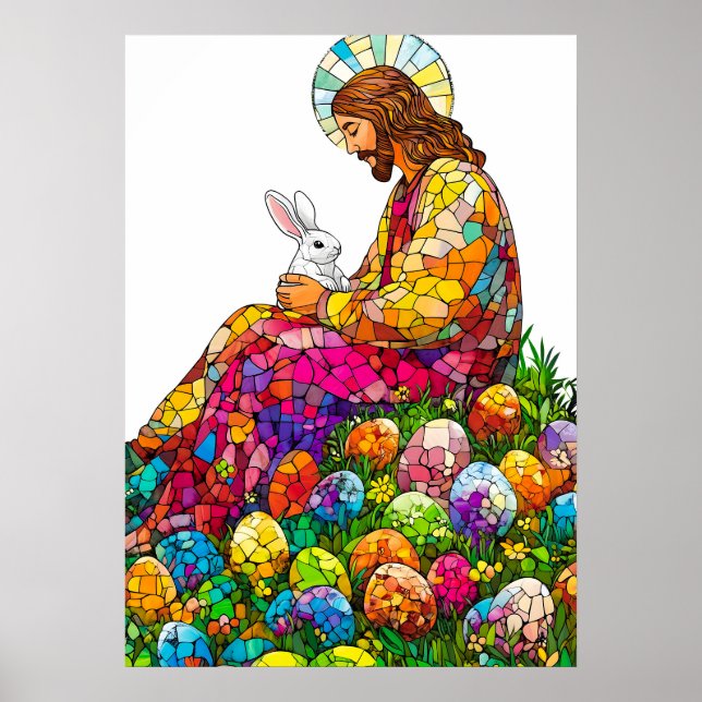 Póster Pascua Jesús Rabbit Egg caza vibrante (Frente)