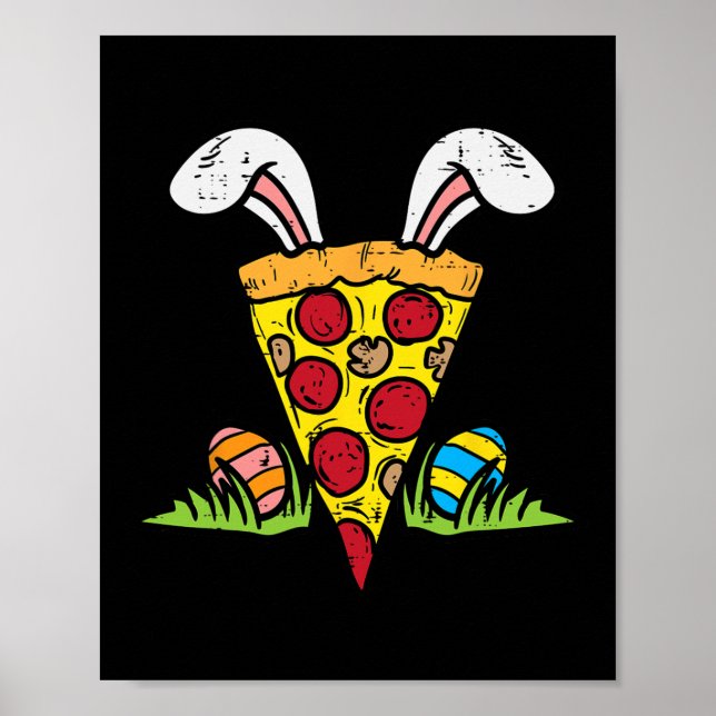 Póster Pascua Pizza Slice Bunny Ears Divertido Snack Food (Frente)