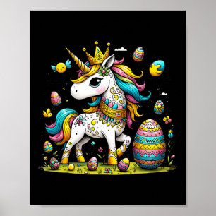 Póster Pascua, unicornio, cosecha de huevos y regalo de C
