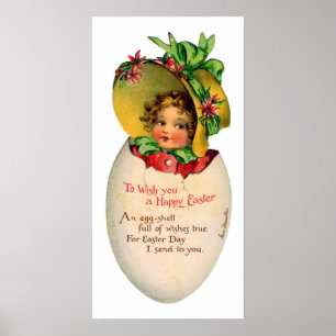 Póster Pascua victoriana, Chica vintage con Bonnet en hue