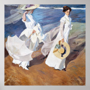 Póster Paseando a lo largo de la orilla del mar por Joaqu