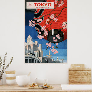 Póster Pasear por Tokio, Japón, cartel de viaje,