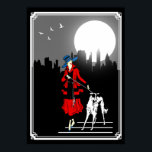 Póster Pasee Por La Señora Del Art Deco Vintage De La Lun<br><div class="desc">Camina a la luz de la luna - Poster Art Deco vintage con una mujer y un perro.</div>