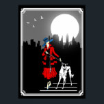 Póster Pasee Por La Señora Del Art Deco Vintage De La Lun<br><div class="desc">Camina a la luz de la luna - Poster Art Deco vintage con una mujer y un perro.</div>