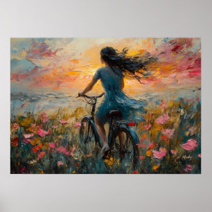Póster Paseo al Atardecer por un Campo de Flores - Impres