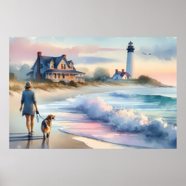 Póster Paseo costero hacia el faro al atardecer (Frente)