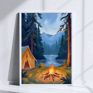 Póster Paseo de Camping Fogueira en el Bosque Carpa Acuar