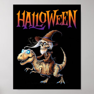 Póster Paseo de esqueleto de T-Rex de Halloween