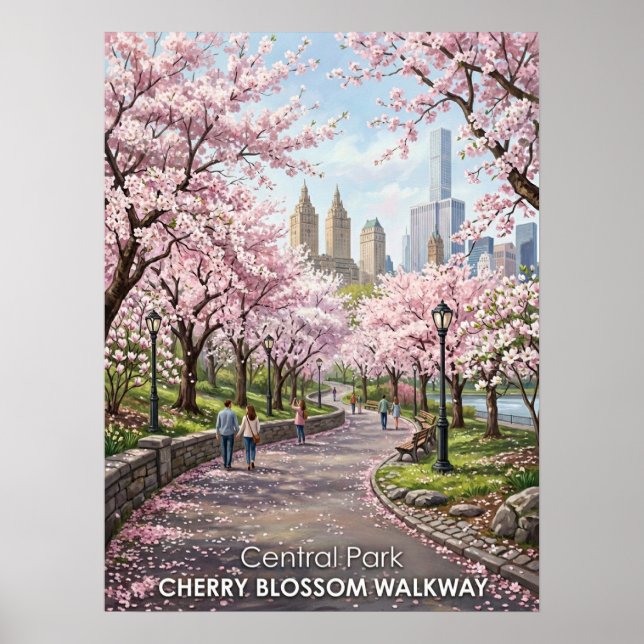 Póster Paseo de las Flores de Cerezo de Central Park (Frente)