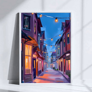 Póster Paseo de medianoche   Pintura en acuarela de calle