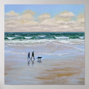 Póster Paseo del perro de la playa del ~ del poster