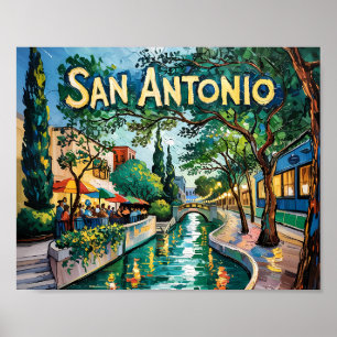 Póster Paseo del río de San Antonio Texas Van Gogh Ciudad