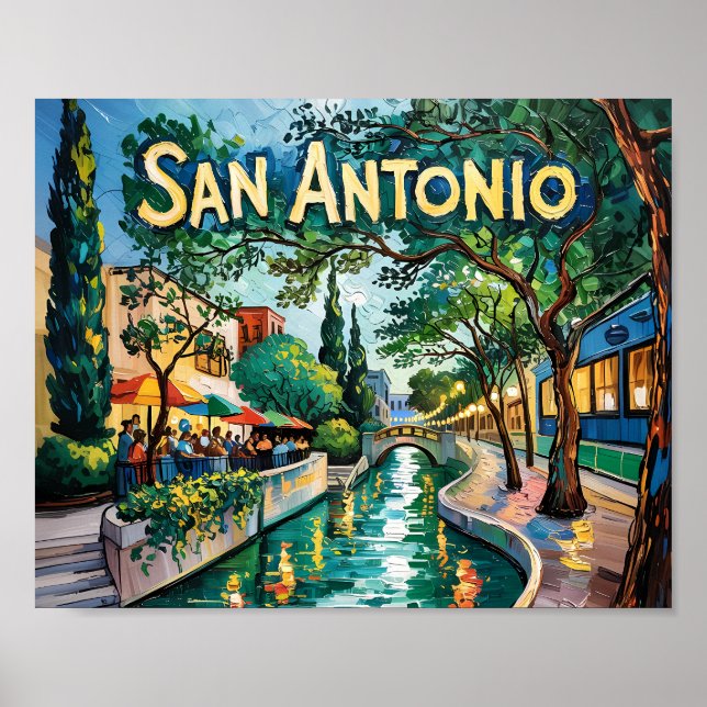 Póster Paseo del río de San Antonio Texas Van Gogh Ciudad (Frente)