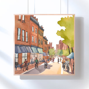 Póster Paseo en bicicleta por Boston North End Watercol