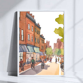 Póster Paseo en bicicleta por Boston | North End Watercol