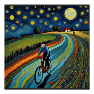Póster Paseo en bicicleta por la noche estrellada 3