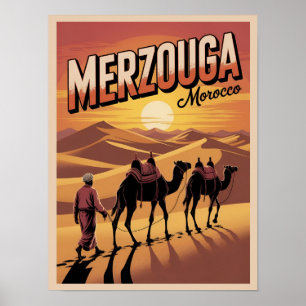 Póster Paseo en camello retro Merzouga sahara marruecos v