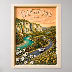 Póster Paseo en coche por Arkansas Paisaje fluvial vintag