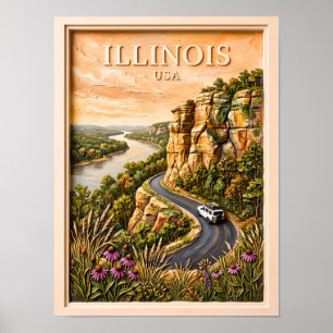 Póster Paseo en coche por Illinois Paisaje de riberas flu