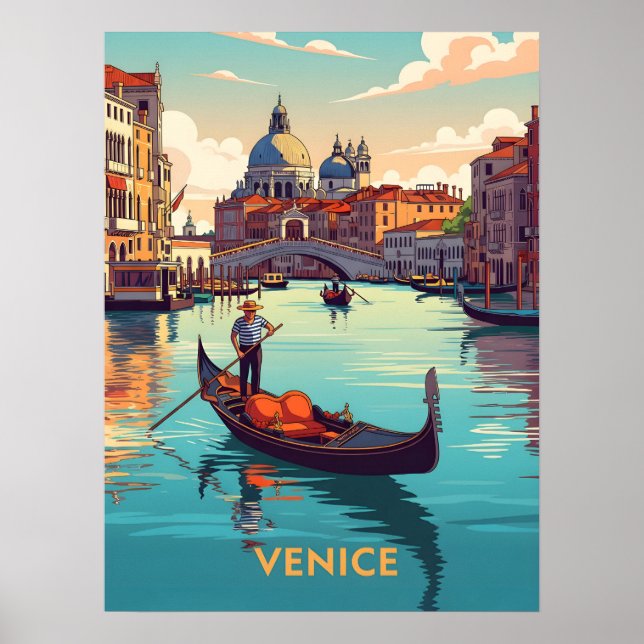 Póster Paseo en góndola por Venecia con edificios históri (Frente)