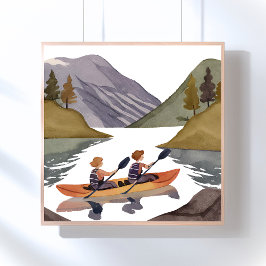 Póster Paseo en kayak en el lago | Acuarela de naturaleza