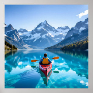 Póster Paseo en kayak en montañas Hermosa naturaleza