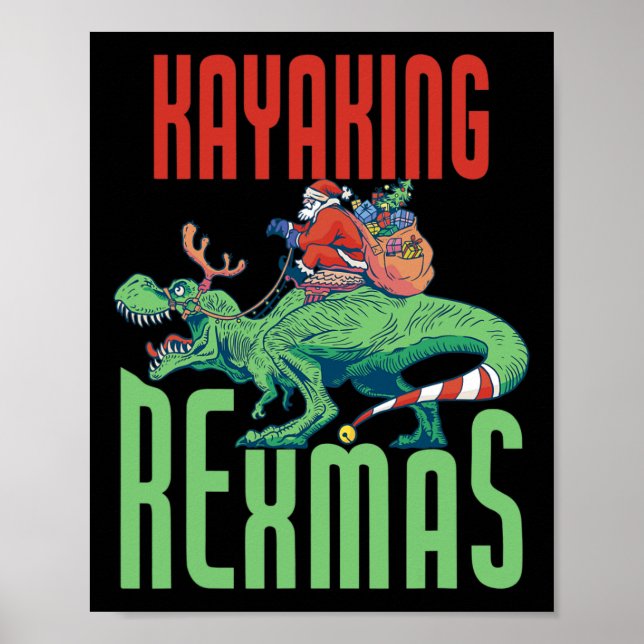 Póster Paseo en kayak Rexmas T-rex Dinosaurio Navidad Vac (Frente)
