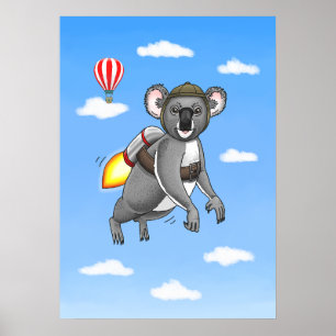Póster Paseo en mochila propulsora de Koala Cohete