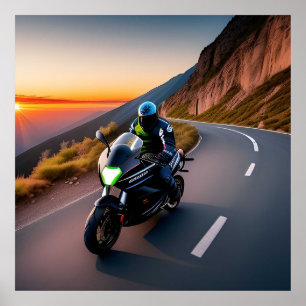 Póster Paseo en motocicleta por la montaña escénica para