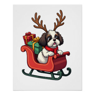 Póster Paseo en trineo de Santa del Shih Tzu