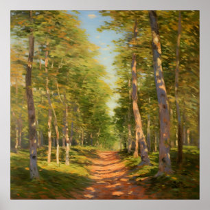 Póster Paseo Forestal Rodeado De Luminosas Verdes