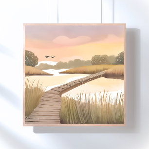 Póster Paseo marítimo de la bahía Pintura en acuarela c