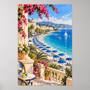 Póster Paseo marítimo y muro de playa de la Riviera franc