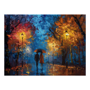 Póster Paseo Nocturno bajo la Luz del Otoño