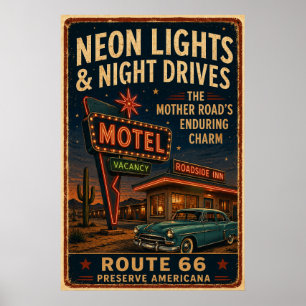 Póster Paseo Nocturno por el Motel Neon de la Ruta 66 Vin