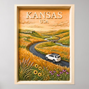 Póster Paseo por carretera de la pradera de Kansas Paisaj
