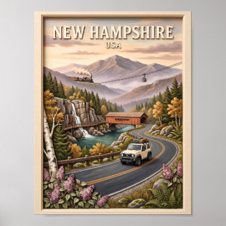 Póster Paseo por carretera de New Hampshire Paisaje monta